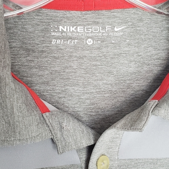 Nike Golf Dri-Fit Striped Short Sleeve Polo Shirt Gray Red M - Picture 8 of 8